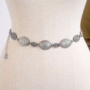 Vintage Y2K silver metal Concho Belt chain statement Adjustable to womens XXL